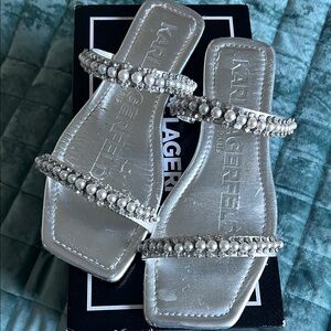 Karl Lagerfeld Silver Pearl Embellished Flats